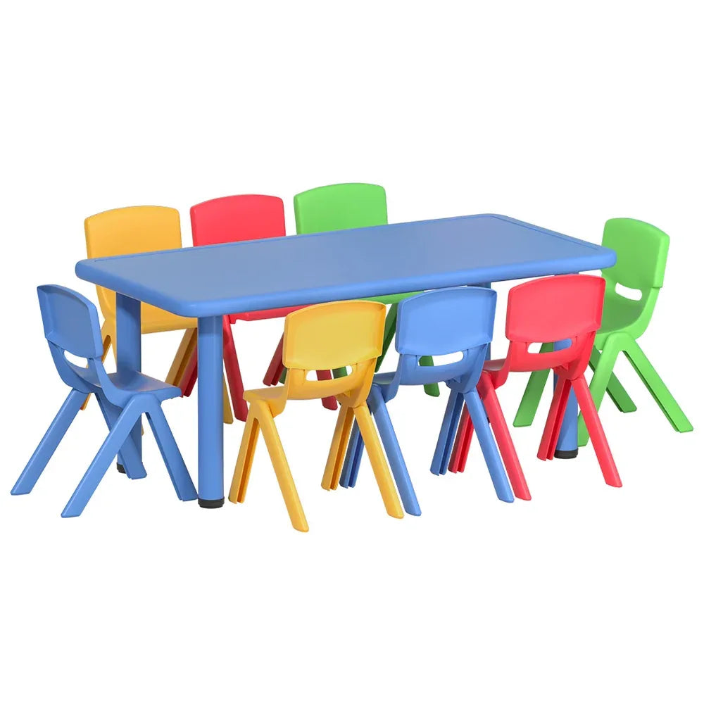 Keezi 9PCS Kids Table and Chairs Set Children Study Desk Furniture Plastic 8 Chairs - Mekamart Australia
