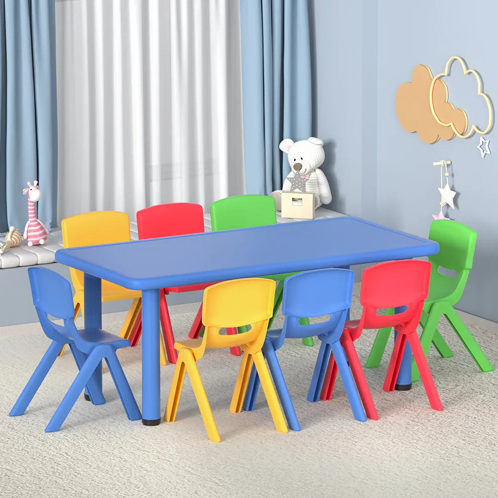 Keezi 9PCS Kids Table and Chairs Set Children Study Desk Furniture Plastic 8 Chairs - Mekamart Australia