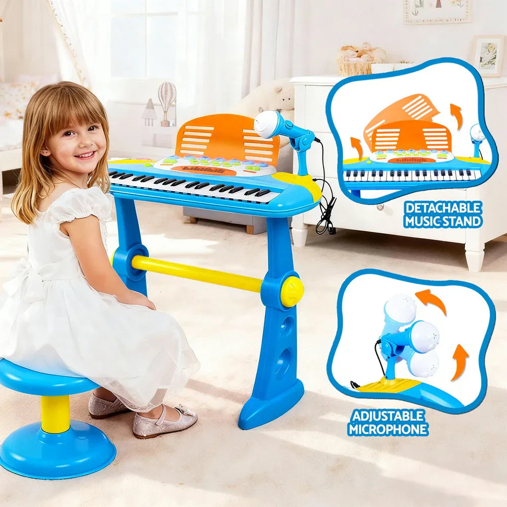 Keezi Kids Piano Keyboard 37 Keys Electronic Musical Instrument Set w/ Stool Microphone - Mekamart Australia
