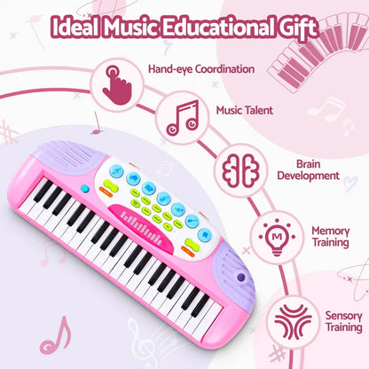 Keezi Kids Piano Keyboard 37 Keys Electronic Musical Instrument Set w/ Stool Microphone - Mekamart Australia