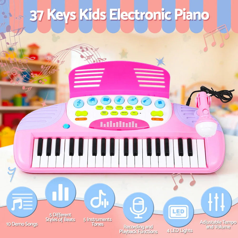 Keezi Kids Piano Keyboard 37 Keys Electronic Musical Instrument Set w/ Stool Microphone - Mekamart Australia