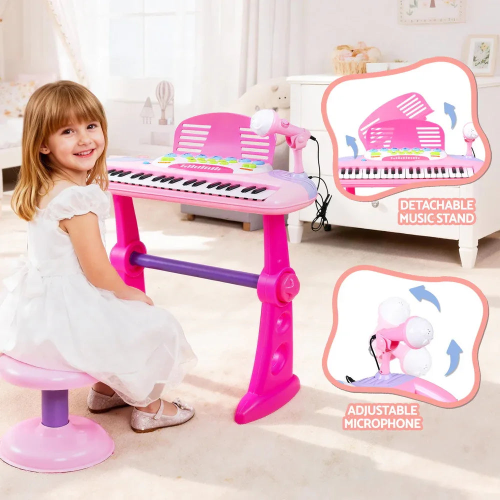 Keezi Kids Piano Keyboard 37 Keys Electronic Musical Instrument Set w/ Stool Microphone - Mekamart Australia