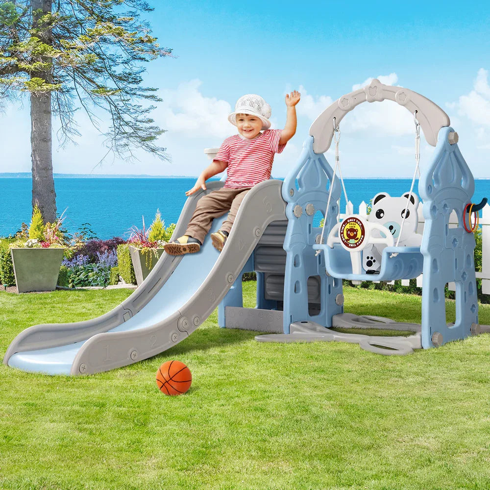 Keezi Kids Slide Swing Set Basketball Hoop Rings Outdoor Playground 170cm Blue - Mekamart Australia