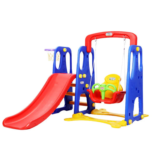 Keezi Kids Slide Swing Set Basketball Hoop Outdoor Playground Toys 120cm Blue - Mekamart Australia