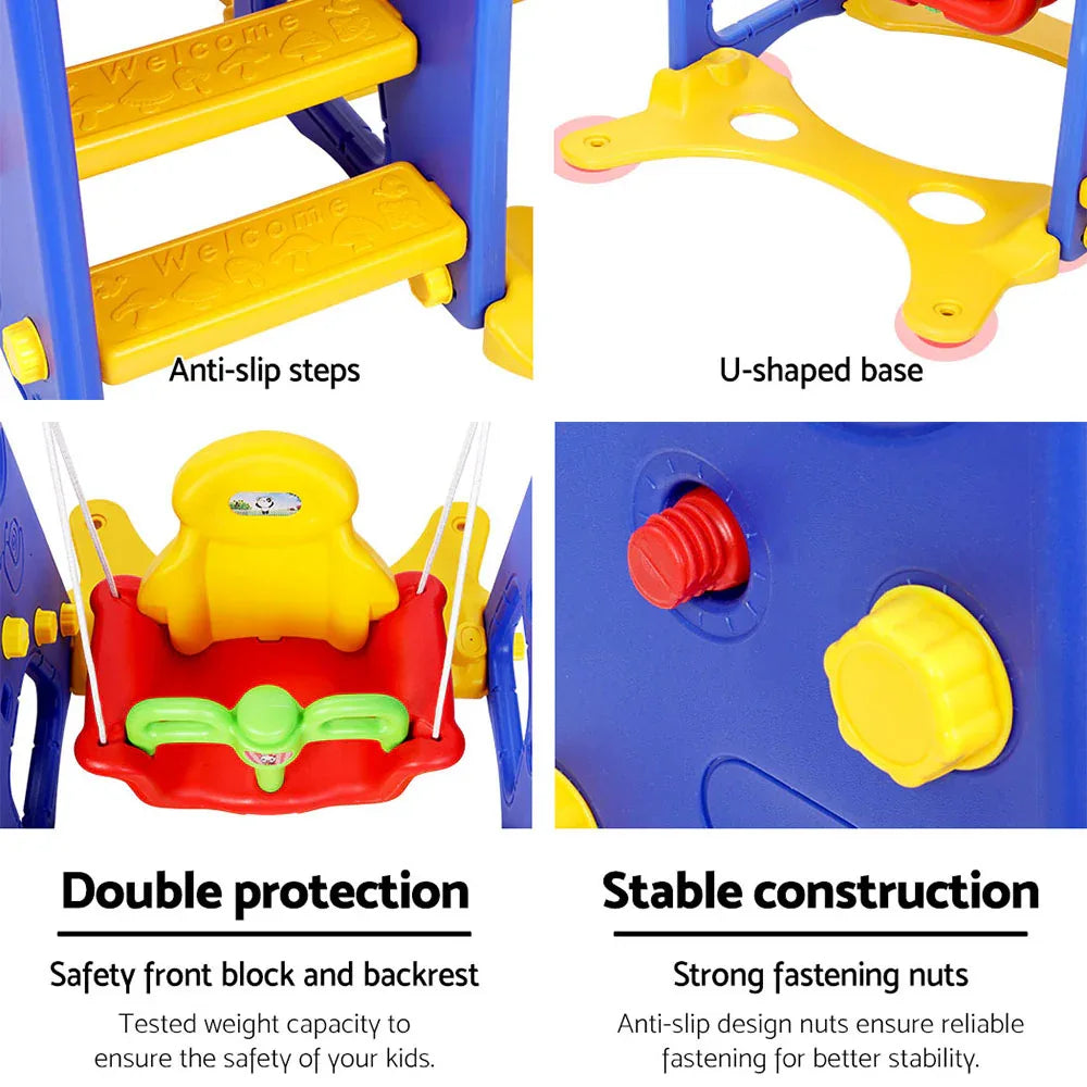 Keezi Kids Slide Swing Set Basketball Hoop Outdoor Playground Toys 120cm Blue - Mekamart Australia