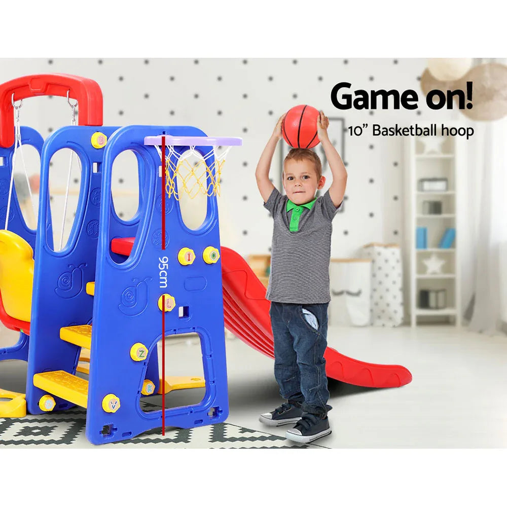 Keezi Kids Slide Swing Set Basketball Hoop Outdoor Playground Toys 120cm Blue - Mekamart Australia