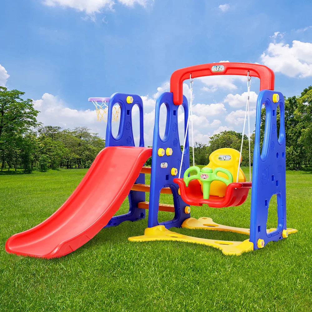 Keezi Kids Slide Swing Set Basketball Hoop Outdoor Playground Toys 120cm Blue - Mekamart Australia