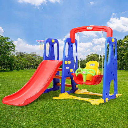 Keezi Kids Slide Swing Set Basketball Hoop Outdoor Playground Toys 120cm Blue - Mekamart Australia