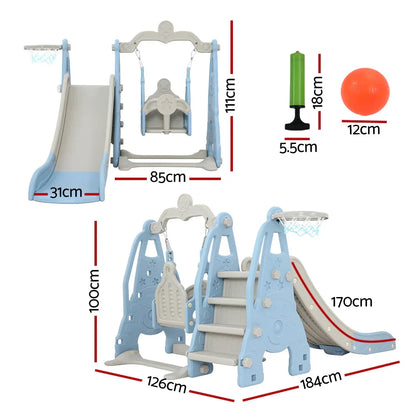 Keezi Kids Slide Swing Set Basketball Hoop Outdoor Playground Toys 170cm Blue - Mekamart Australia