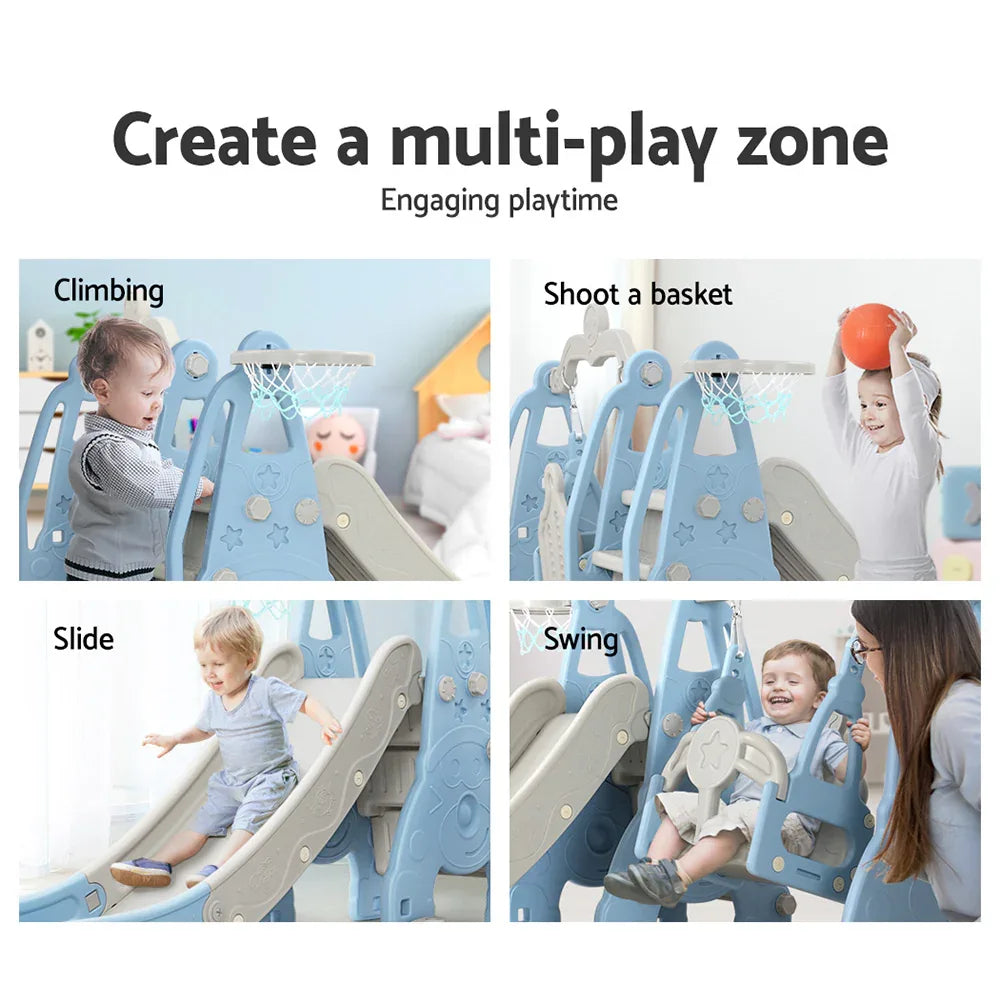 Keezi Kids Slide Swing Set Basketball Hoop Outdoor Playground Toys 170cm Blue - Mekamart Australia