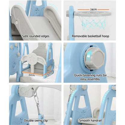 Keezi Kids Slide Swing Set Basketball Hoop Outdoor Playground Toys 170cm Blue - Mekamart Australia