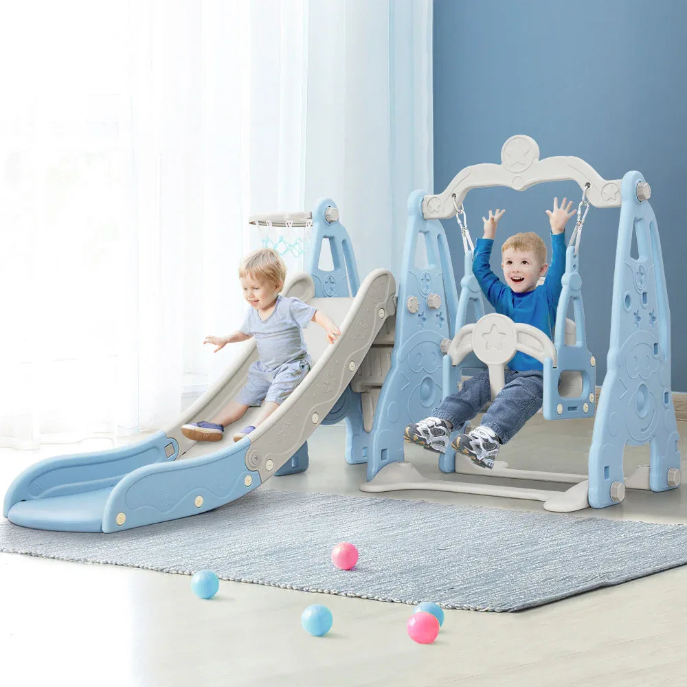 Keezi Kids Slide Swing Set Basketball Hoop Outdoor Playground Toys 170cm Blue - Mekamart Australia