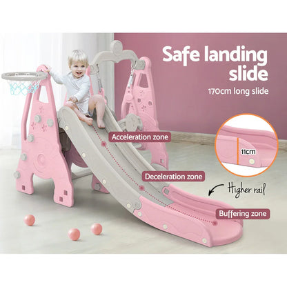 Keezi Kids Slide Swing Set Basketball Hoop Outdoor Playground Toys 170cm Pink - Mekamart Australia