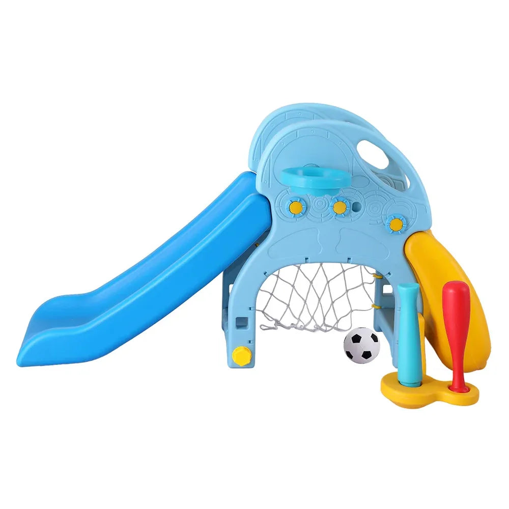 Keezi Kids Slide Set Baseball Bat Basketball Hoop Outdoor Playground 120cm Blue - Mekamart Australia