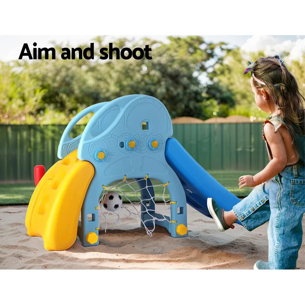 Keezi Kids Slide Set Baseball Bat Basketball Hoop Outdoor Playground 120cm Blue - Mekamart Australia