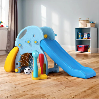 Keezi Kids Slide Set Baseball Bat Basketball Hoop Outdoor Playground 120cm Blue - Mekamart Australia