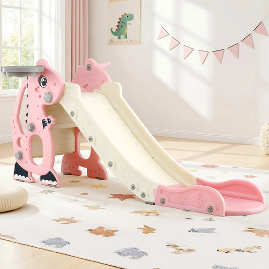 Keezi Kids Slide Set Basketball Hoop Outdoor Playground Toy Dragon 125cm Slide Pink - Mekamart Australia