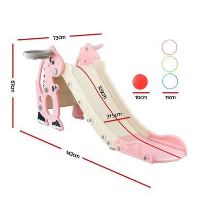 Keezi Kids Slide Set Basketball Hoop Outdoor Playground Toy Dragon 125cm Slide Pink - Mekamart Australia