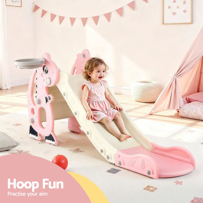 Keezi Kids Slide Set Basketball Hoop Outdoor Playground Toy Dragon 125cm Slide Pink - Mekamart Australia