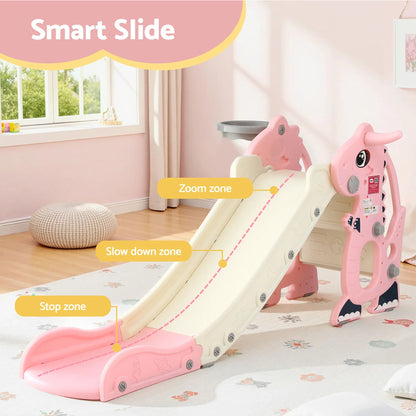 Keezi Kids Slide Set Basketball Hoop Outdoor Playground Toy Dragon 125cm Slide Pink - Mekamart Australia