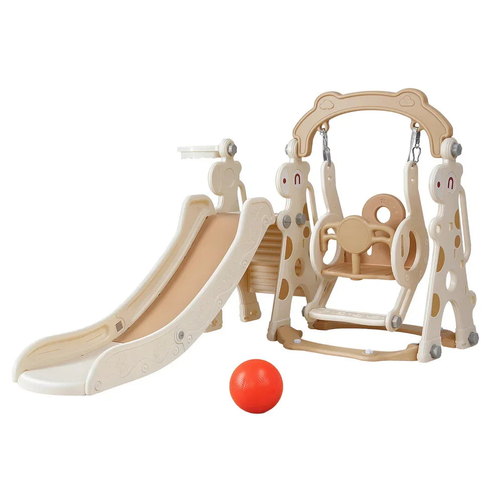 Keezi Kids Slide Swing Set Basketball Hoop Outdoor Playground Toys 160cm Beige - Mekamart Australia