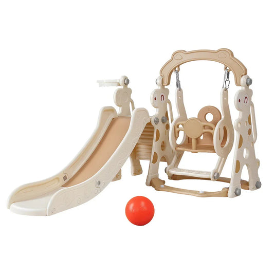 Keezi Kids Slide Swing Set Basketball Hoop Outdoor Playground Toys 160cm Beige - Mekamart Australia