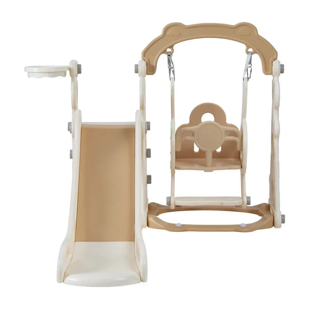 Keezi Kids Slide Swing Set Basketball Hoop Outdoor Playground Toys 160cm Beige - Mekamart Australia