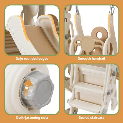 Keezi Kids Slide Swing Set Basketball Hoop Outdoor Playground Toys 160cm Beige - Mekamart Australia