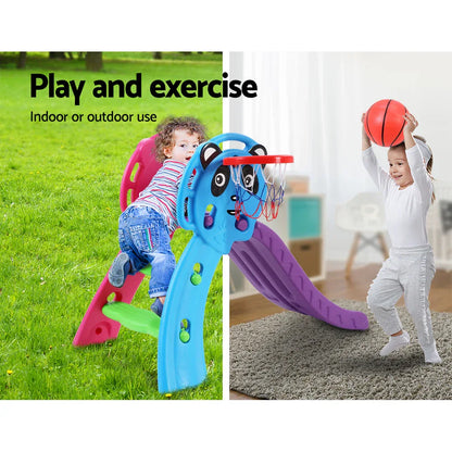Keezi Kids Slide Set Basketball Hoop Indoor Outdoor Playground Toys 100cm Blue - Mekamart Australia