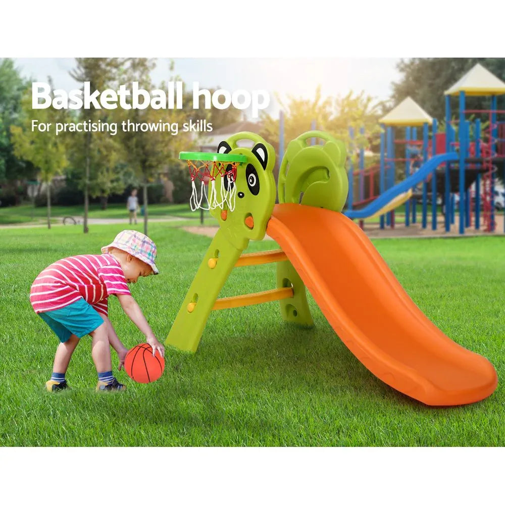 Keezi Kids Slide Set Basketball Hoop Indoor Outdoor Playground Toys 100cm Orange - Mekamart Australia
