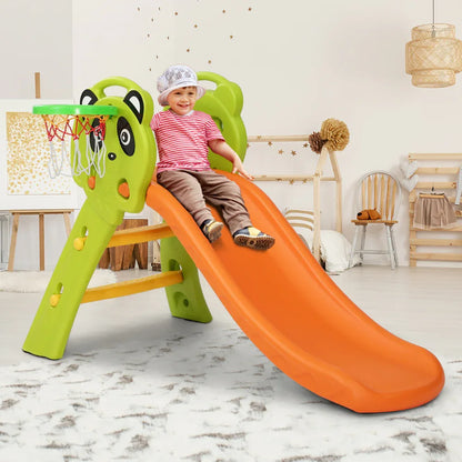 Keezi Kids Slide Set Basketball Hoop Indoor Outdoor Playground Toys 100cm Orange - Mekamart Australia