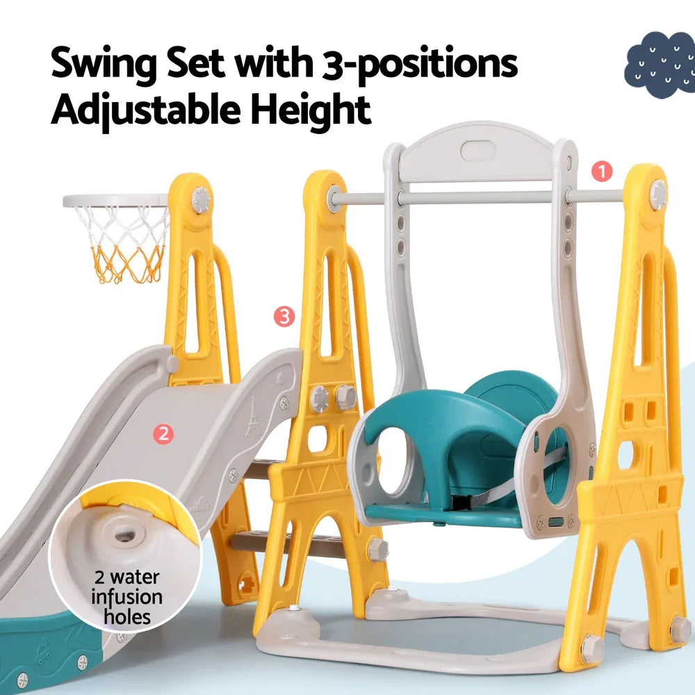 Keezi Kids Slide Swing Set Basketball Outdoor Toys Adjustable Height 140cm Green - Mekamart Australia