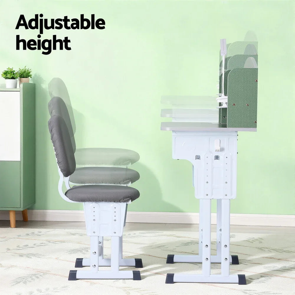 Keezi Kids Study Desk Chair Set Adjustable Ergonomic Table LED Lamp Green - Mekamart Australia