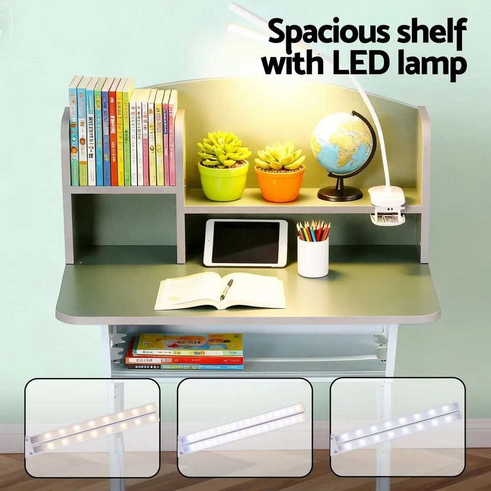 Keezi Kids Study Desk Chair Set Adjustable Ergonomic Table LED Lamp Green - Mekamart Australia