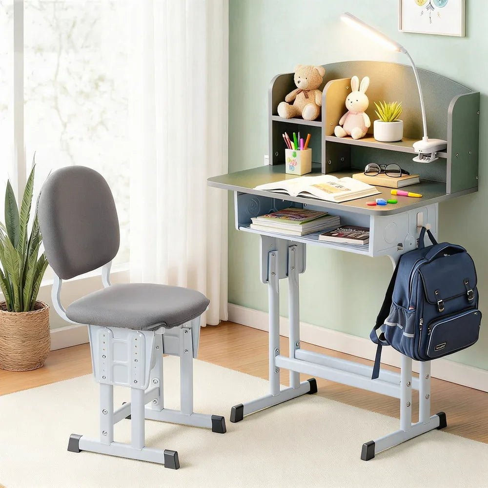 Keezi Kids Study Desk Chair Set Adjustable Ergonomic Table LED Lamp Green - Mekamart Australia