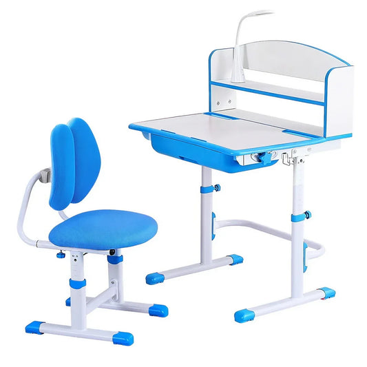 Keezi Kids Study Desk Chair Set Adjustable Ergonomic Table LED Lamp Blue - Mekamart Australia