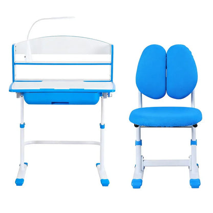 Keezi Kids Study Desk Chair Set Adjustable Ergonomic Table LED Lamp Blue - Mekamart Australia