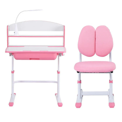 Keezi Kids Study Desk Chair Set Adjustable Ergonomic Table LED Lamp Pink - Mekamart Australia
