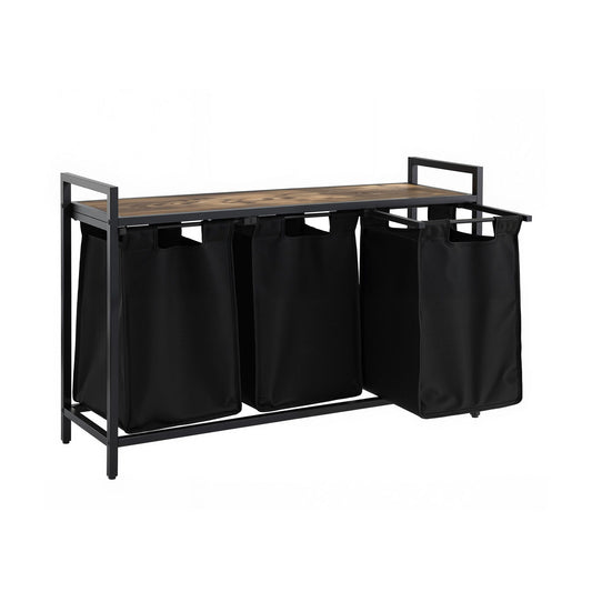 Artiss Laundry Basket with 3 Pull-out Bags Metal Frame Black