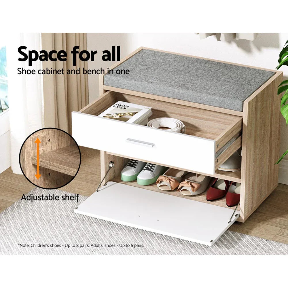 Artiss Shoe Rack Cabinet Bench 8 Pairs White Niva - Mekamart Australia