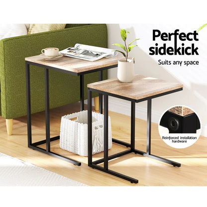 Artiss Nesting Coffee Table Sef of 2 Walnut Brok - Mekamart Australia