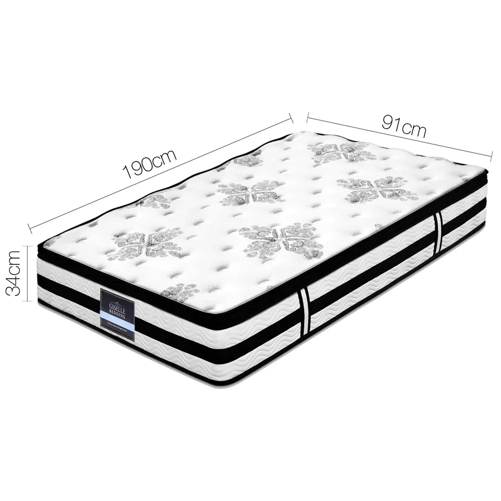 Giselle Bedding 34cm Mattress Euro Top Pocket Spring Single - Mekamart Australia