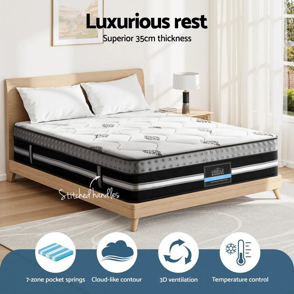Giselle Bedding Double Mattress 35cm Bed in a Box Pocket Spring Gel Memory Foam - Mekamart Australia