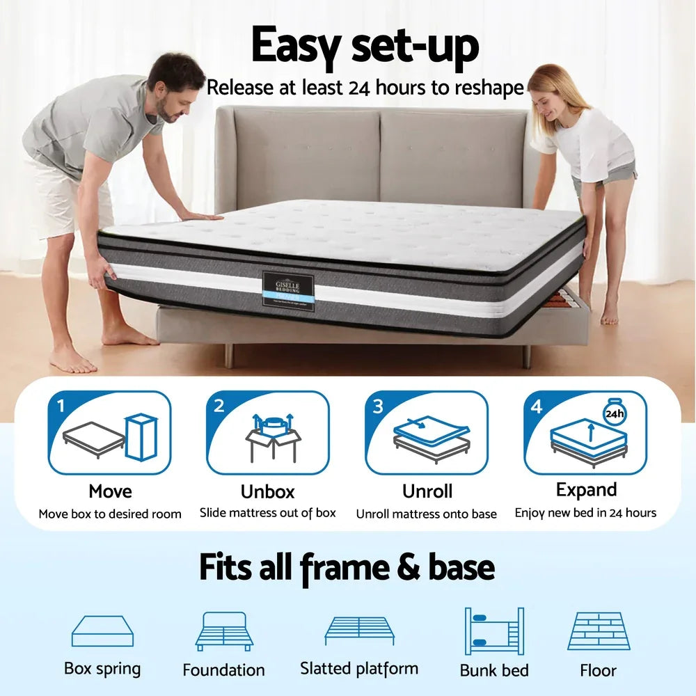 Giselle Bedding 30cm Mattress Gel Foam Pocket Spring Queen - Mekamart Australia