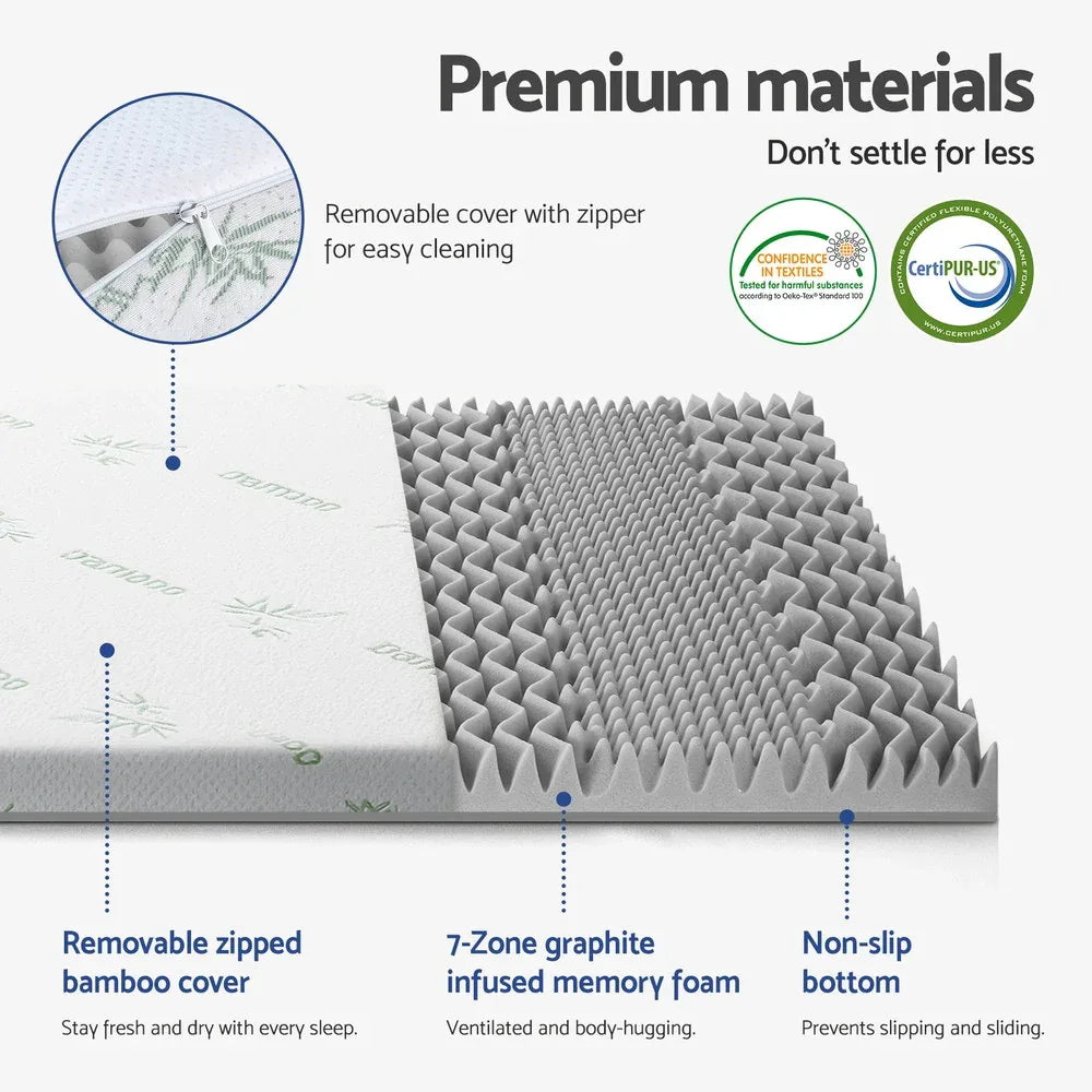 Giselle Bedding 8cm Memory Foam Mattress Topper 7-Zone Graphite King Single - Mekamart Australia