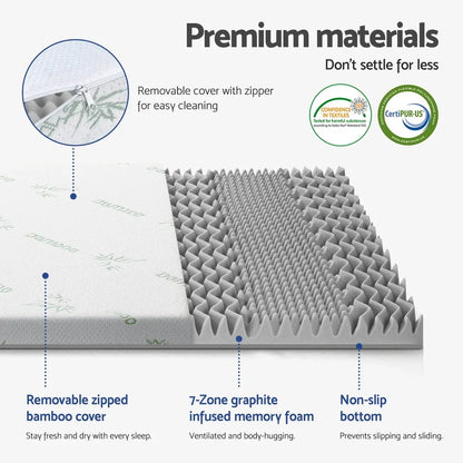Giselle Bedding 8cm Memory Foam Mattress Topper 7-Zone Graphite King Single - Mekamart Australia