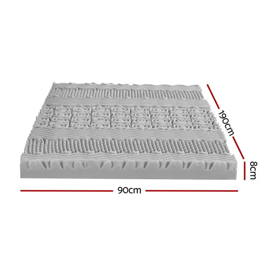 Giselle Bedding 8cm Memory Foam Mattress Topper 7-Zone Graphite Single - Mekamart Australia