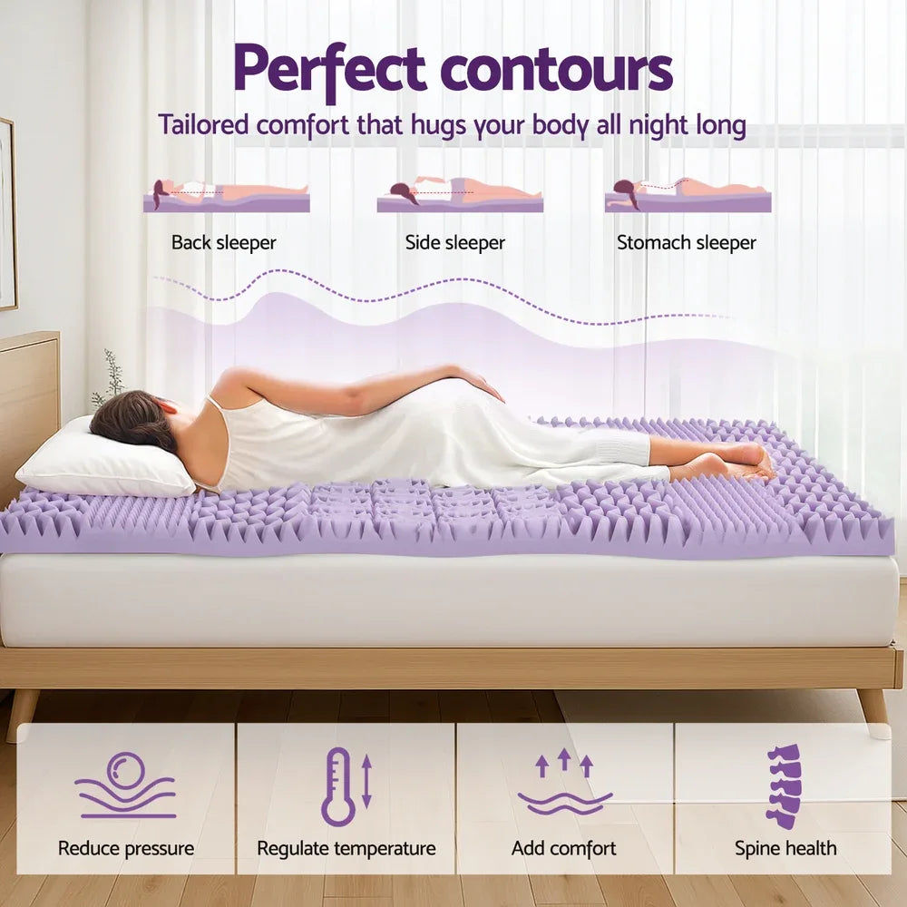 Giselle 8cm Memory Foam Mattress Topper Lavender Infused Bamboo Cover 7-Zone Double - Mekamart Australia