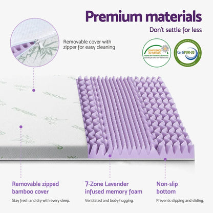 Giselle 8cm Memory Foam Mattress Topper Lavender Infused Bamboo Cover 7-Zone King - Mekamart Australia