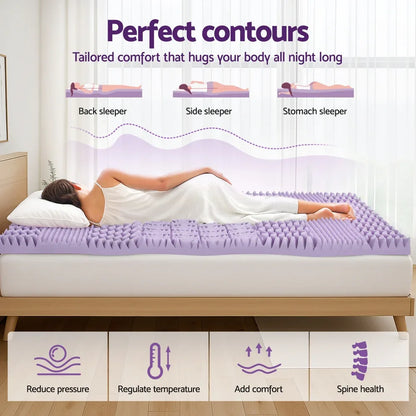 Giselle 8cm Memory Foam Mattress Topper Lavender Infused Bamboo Cover 7-Zone Queen - Mekamart Australia